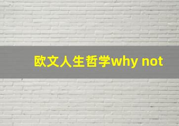 欧文人生哲学why not